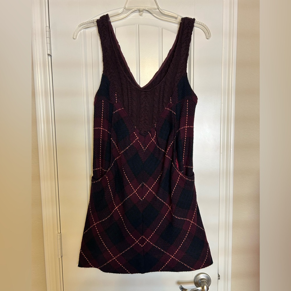 Free People Red and Black Sheath Mini Dress Sleeveless V-Neck